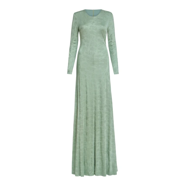 Markarian Coco Pistachio Green Floral Jersey Long Sleeve Gown - Dresses - New York Luxury Occasion Wear at Luxury Shoes 