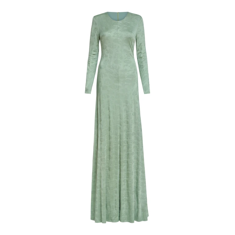 Markarian Coco Pistachio Green Floral Jersey Long Sleeve Gown - Dresses - New York Luxury Occasion Wear at Luxury Shoes 