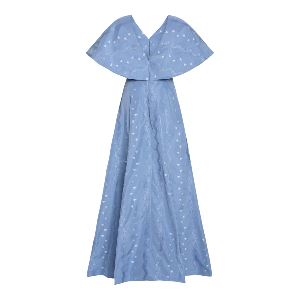 Markarian Eloise Wedgewood Floral Taffeta Capelet Gown - Dresses - New York Luxury Occasion Wear at Luxury Shoes 