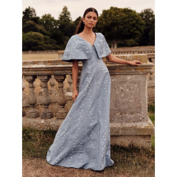 Markarian Eloise Wedgewood Floral Taffeta Capelet Gown - Dresses - New York Luxury Occasion Wear at Luxury Shoes 