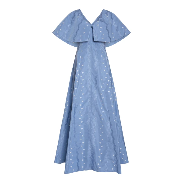 Markarian Eloise Wedgewood Floral Taffeta Capelet Gown - Dresses - New York Luxury Occasion Wear at Luxury Shoes 