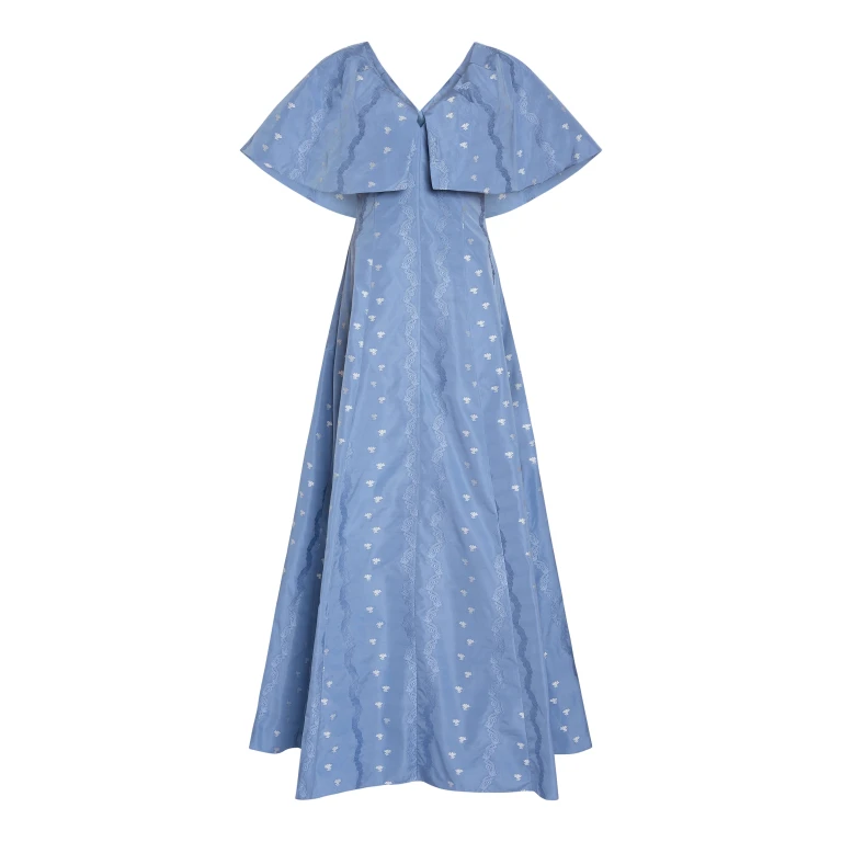 Markarian Eloise Wedgewood Floral Taffeta Capelet Gown - Dresses - New York Luxury Occasion Wear at Luxury Shoes 