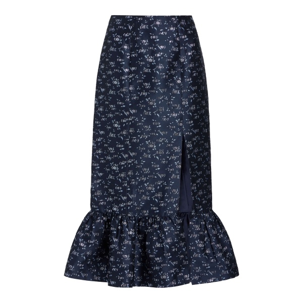 Markarian Fairnata Navy Floral Brocade Pencil Skirt - Skirts - New York Luxury Occasion Wear at Luxury Shoes 