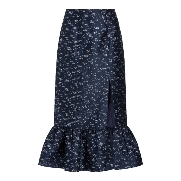 Markarian Fairnata Navy Floral Brocade Pencil Skirt - Skirts - New York Luxury Occasion Wear at Luxury Shoes 