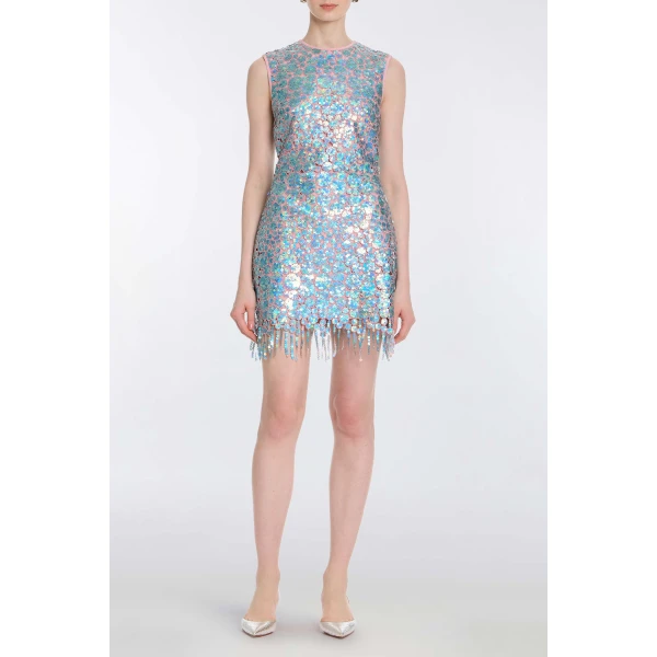 Markarian Galaxie Blue Iridescent Paillette Mini Dress - Dresses - New York Luxury Occasion Wear at Luxury Shoes 