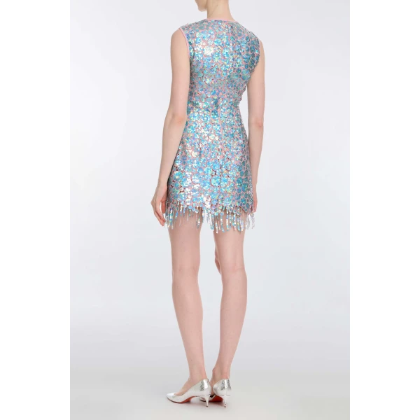Markarian Galaxie Blue Iridescent Paillette Mini Dress - Dresses - New York Luxury Occasion Wear at Luxury Shoes 