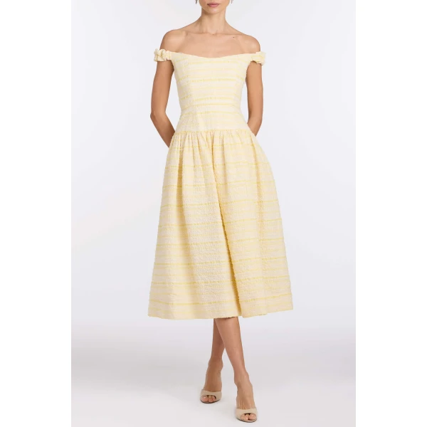 Markarian Georgie Lemon Textured Stripe Midi Dress - Dresses - New York Luxury Occasion Wear at Luxury Shoes 