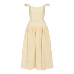 Markarian Georgie Lemon Textured Stripe Midi Dress - Dresses - New York Luxury Occasion Wear at Luxury Shoes 
