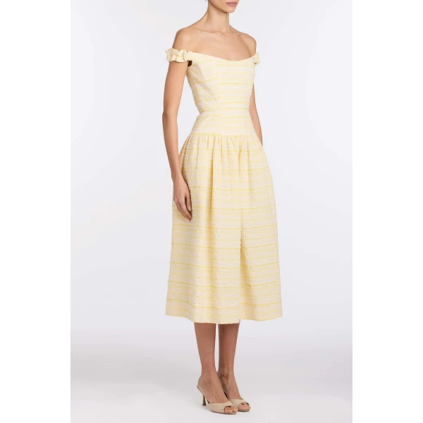 Markarian Georgie Lemon Textured Stripe Midi Dress - Dresses - New York Luxury Occasion Wear at Luxury Shoes 
