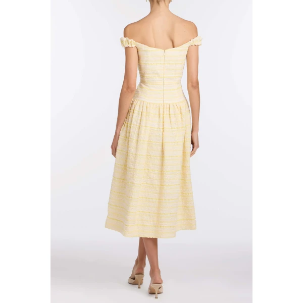 Markarian Georgie Lemon Textured Stripe Midi Dress - Dresses - New York Luxury Occasion Wear at Luxury Shoes 