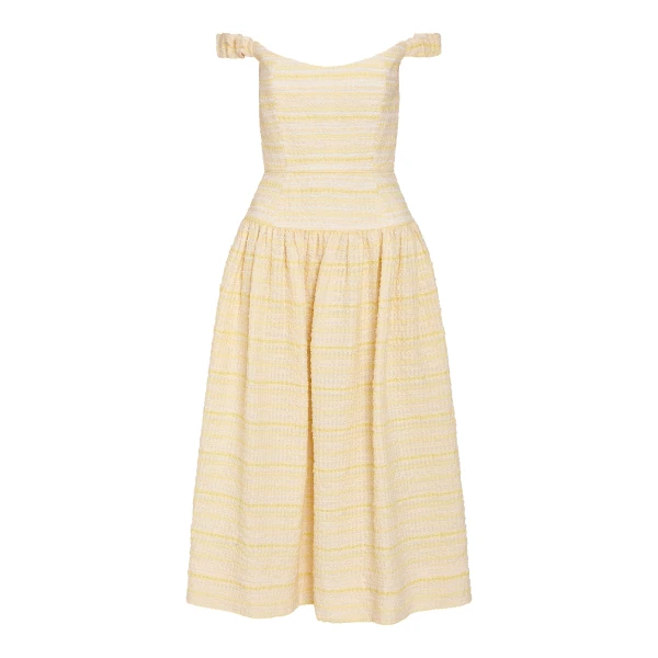 Markarian Georgie Lemon Textured Stripe Midi Dress - Dresses - New York Luxury Occasion Wear at Luxury Shoes 