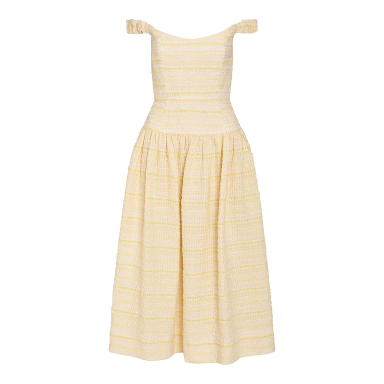 Markarian Georgie Lemon Textured Stripe Midi Dress - Dresses - New York Luxury Occasion Wear at Luxury Shoes 