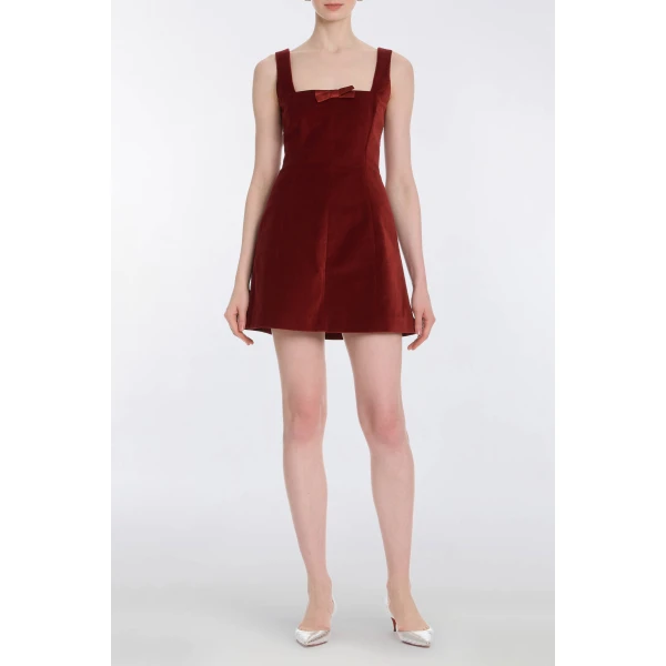 Markarian Jeanine Burgundy Velvet Mini Dress - Dresses - New York Luxury Occasion Wear at Luxury Shoes 