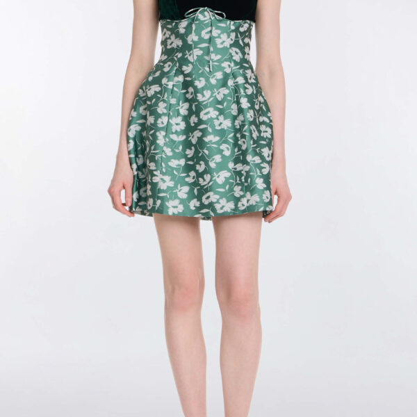 Markarian Jolie Green And White Floral Brocade Contrasting Bodice Mini Dress, view 2