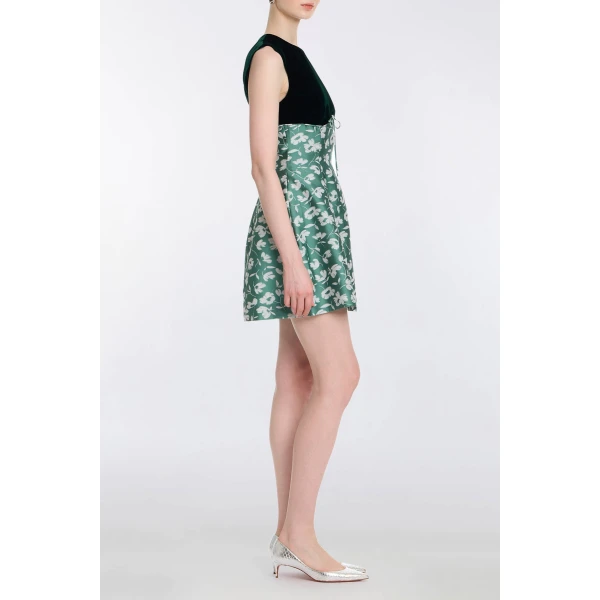 Markarian Jolie Green And White Floral Brocade Contrasting Bodice Mini Dress - Dresses - New York Luxury Occasion Wear at Luxury Shoes 