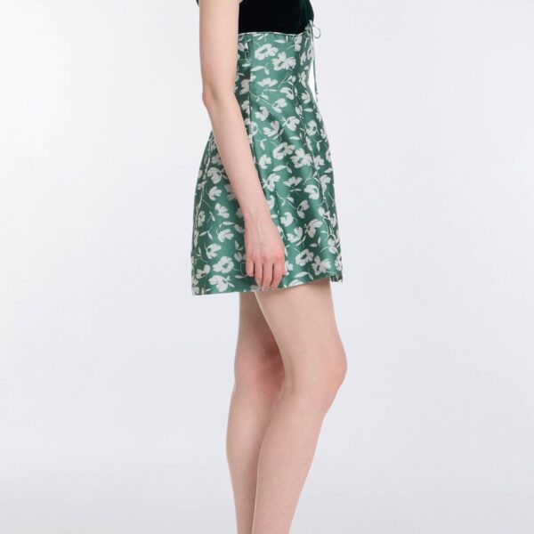 Markarian Jolie Green And White Floral Brocade Contrasting Bodice Mini Dress, view 3