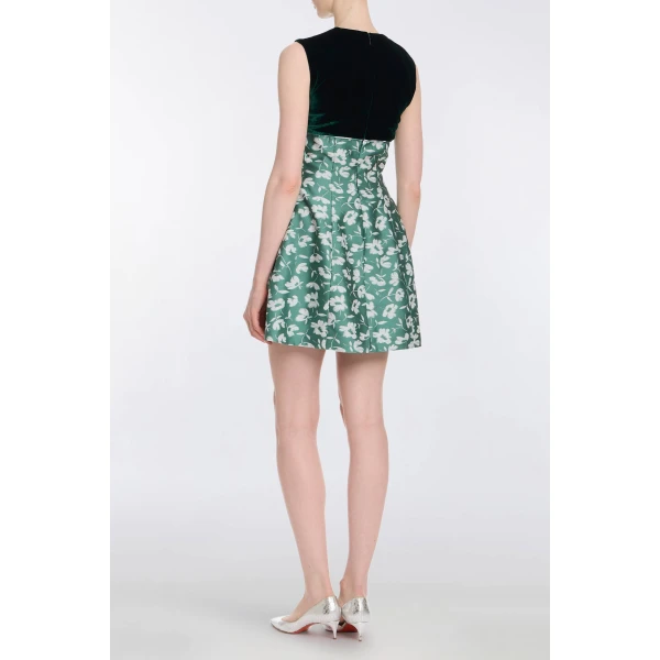 Markarian Jolie Green And White Floral Brocade Contrasting Bodice Mini Dress - Dresses - New York Luxury Occasion Wear at Luxury Shoes 