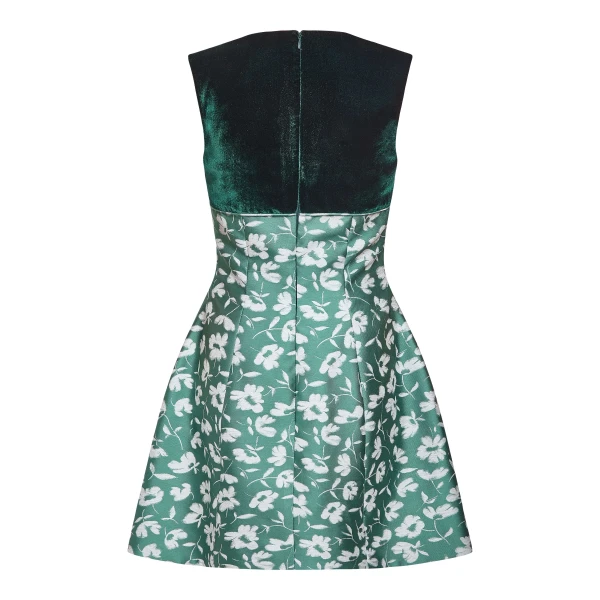 Markarian Jolie Green And White Floral Brocade Contrasting Bodice Mini Dress - Dresses - New York Luxury Occasion Wear at Luxury Shoes 
