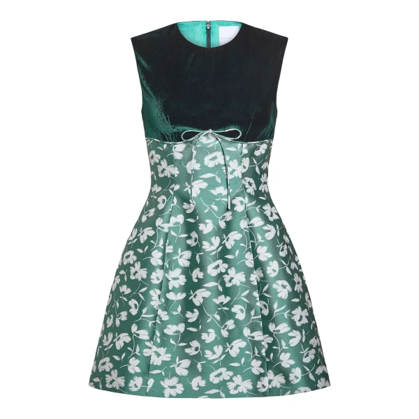 Markarian Jolie Green And White Floral Brocade Contrasting Bodice Mini Dress - Dresses - New York Luxury Occasion Wear at Luxury Shoes 