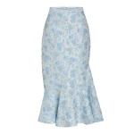 Markarian June Cornflower And Mint Brocade Asymmetric Flounce Midi Skirt - Skirts - New York Luxury Occasion Wear at Luxury Shoes 