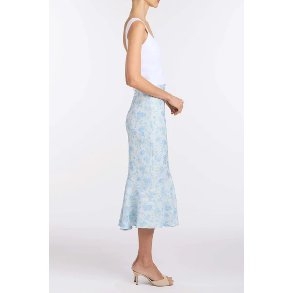Markarian June Cornflower And Mint Brocade Asymmetric Flounce Midi Skirt - Skirts - New York Luxury Occasion Wear at Luxury Shoes 