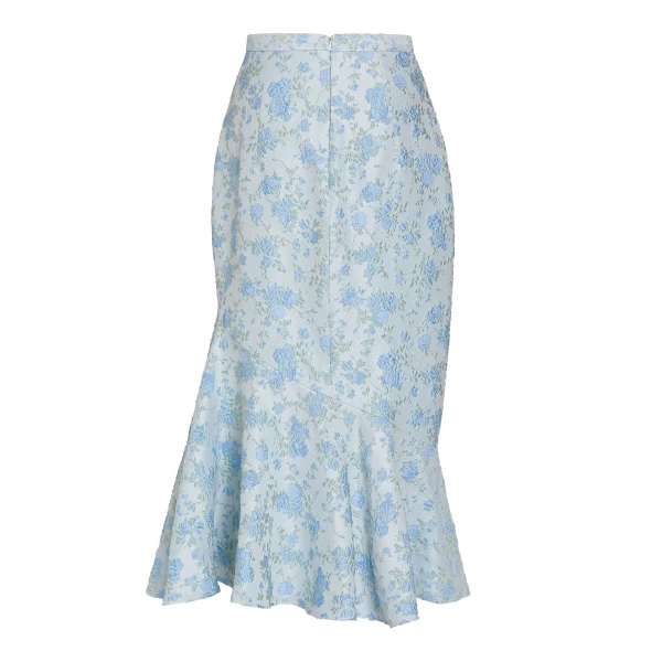 Markarian June Cornflower And Mint Brocade Asymmetric Flounce Midi Skirt - Skirts - New York Luxury Occasion Wear at Luxury Shoes 