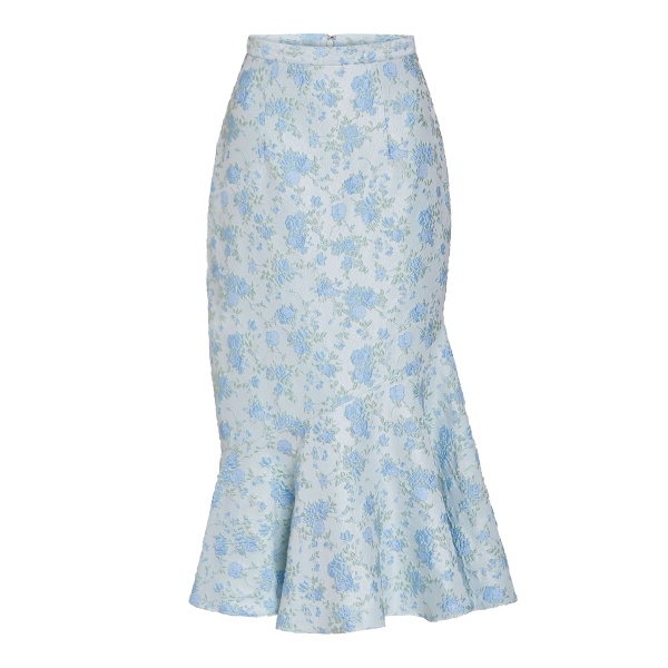 Markarian June Cornflower And Mint Brocade Asymmetric Flounce Midi Skirt - Skirts - New York Luxury Occasion Wear at Luxury Shoes 