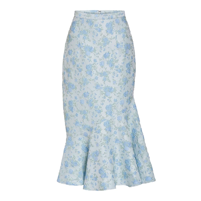 Markarian June Cornflower And Mint Brocade Asymmetric Flounce Midi Skirt - Skirts - New York Luxury Occasion Wear at Luxury Shoes 
