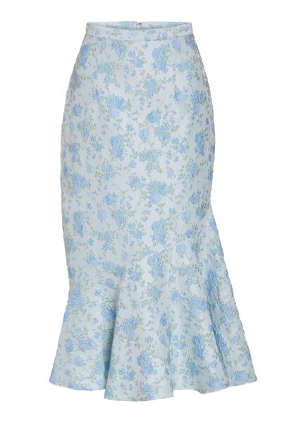 Markarian June Cornflower And Mint Brocade Asymmetric Flounce Midi Skirt - Skirts - New York Luxury Occasion Wear at Luxury Shoes 