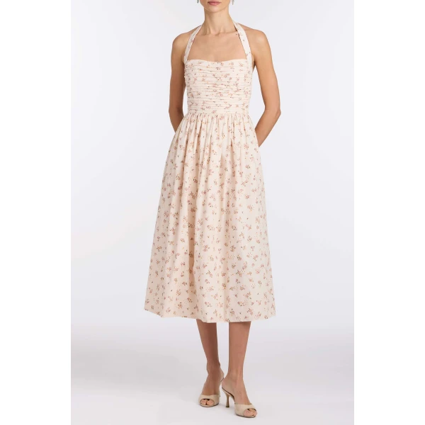 Markarian Leia Blush Bouquet Halter Neck Midi Dress - Dresses - New York Luxury Occasion Wear at Luxury Shoes 
