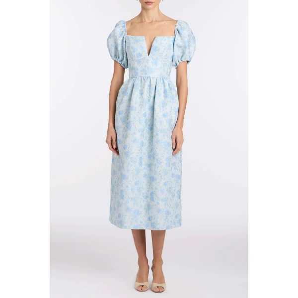 Markarian Lillian Cornflower And Mint Brocade Midi Dress - Dresses - New York Luxury Occasion Wear at Luxury Shoes 