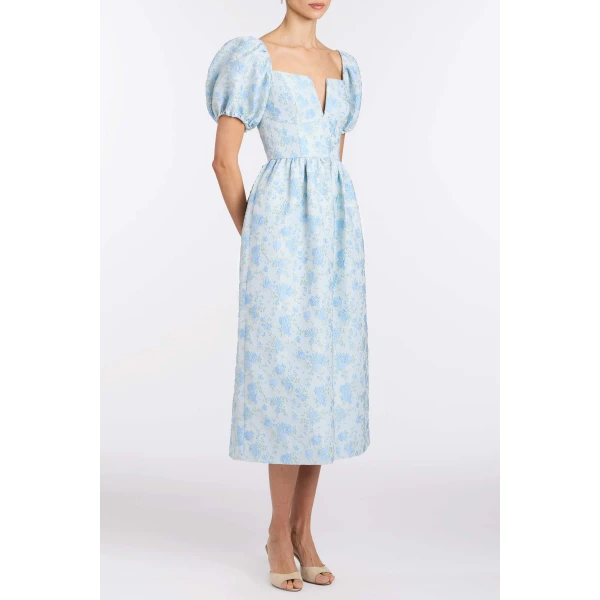 Markarian Lillian Cornflower And Mint Brocade Midi Dress - Dresses - New York Luxury Occasion Wear at Luxury Shoes 
