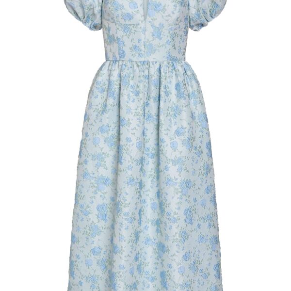 Markarian Lillian Cornflower And Mint Brocade Midi Dress