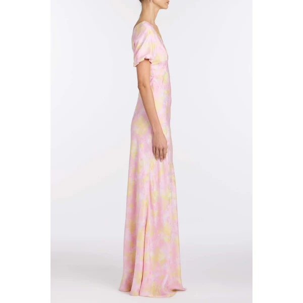 Markarian Lilou Floral Satin Puff Sleeve Gown - Dresses - New York Luxury Occasion Wear at Luxury Shoes 