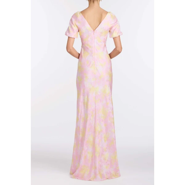 Markarian Lilou Floral Satin Puff Sleeve Gown - Dresses - New York Luxury Occasion Wear at Luxury Shoes 