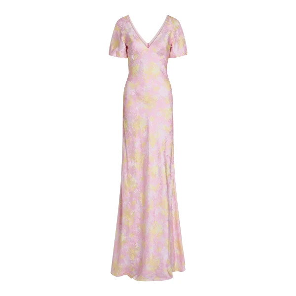 Markarian Lilou Floral Satin Puff Sleeve Gown - Dresses - New York Luxury Occasion Wear at Luxury Shoes 