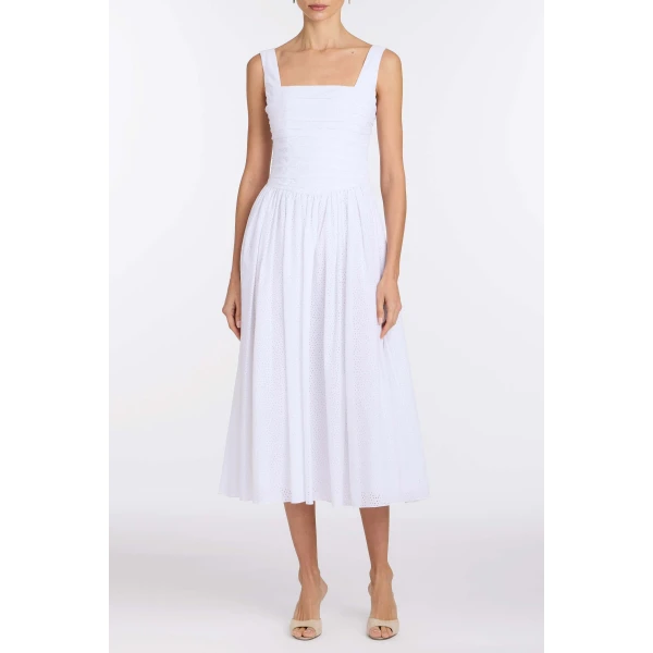 Markarian Maeve Cotton Eyelet Square Neck Midi Dress - Dresses - New York Luxury Occasion Wear at Luxury Shoes 