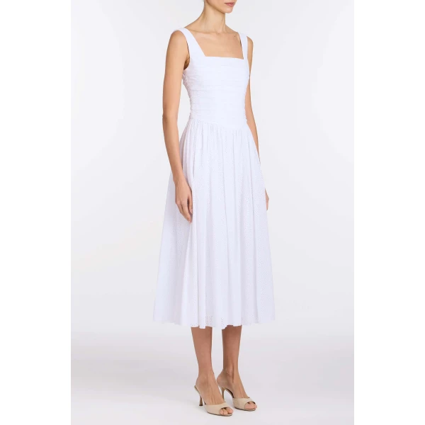 Markarian Maeve Cotton Eyelet Square Neck Midi Dress - Dresses - New York Luxury Occasion Wear at Luxury Shoes 
