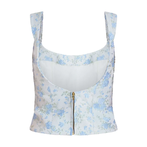 Markarian Maisie Cornflower And Mint Brocade Top - Tops - New York Luxury Occasion Wear at Luxury Shoes 