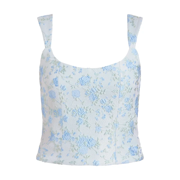 Markarian Maisie Cornflower And Mint Brocade Top - Tops - New York Luxury Occasion Wear at Luxury Shoes 