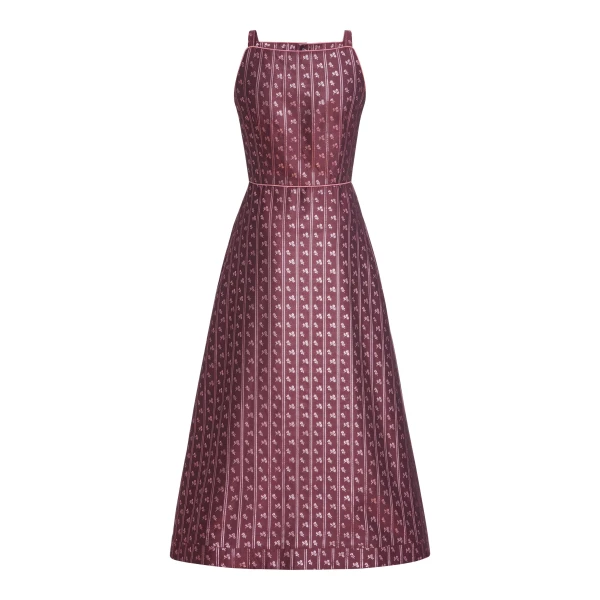Markarian Minette Burgundy Floral Stripe Midi Dress - Dresses - New York Luxury Occasion Wear at Luxury Shoes 