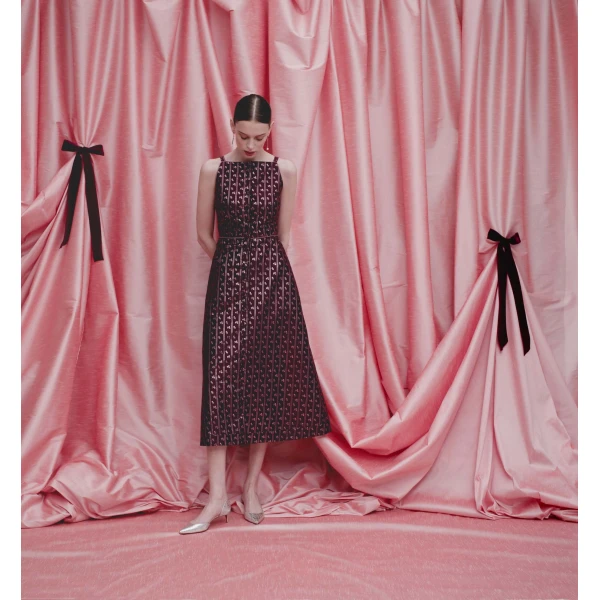 Markarian Minette Burgundy Floral Stripe Midi Dress - Dresses - New York Luxury Occasion Wear at Luxury Shoes 