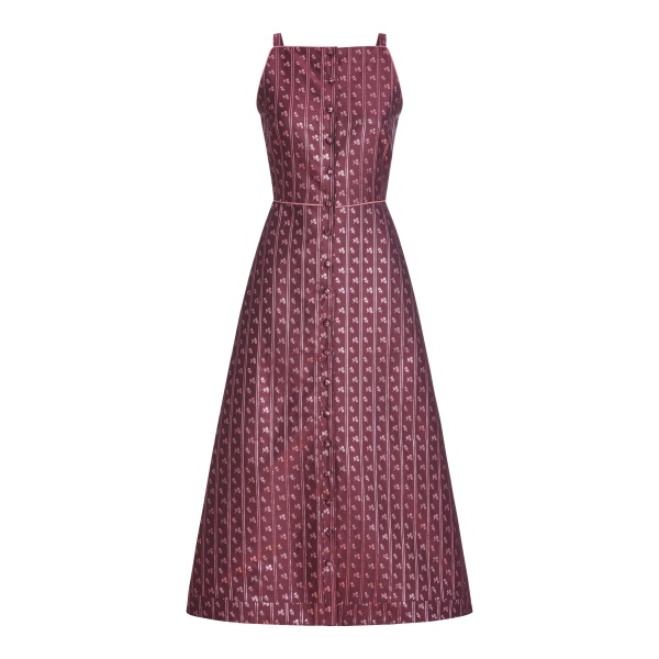 Markarian Minette Burgundy Floral Stripe Midi Dress - Dresses - New York Luxury Occasion Wear at Luxury Shoes 