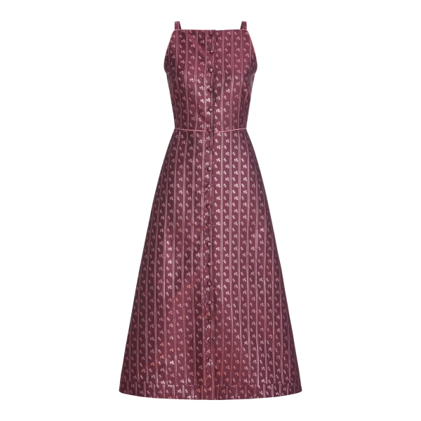 Markarian Minette Burgundy Floral Stripe Midi Dress - Dresses - New York Luxury Occasion Wear at Luxury Shoes 