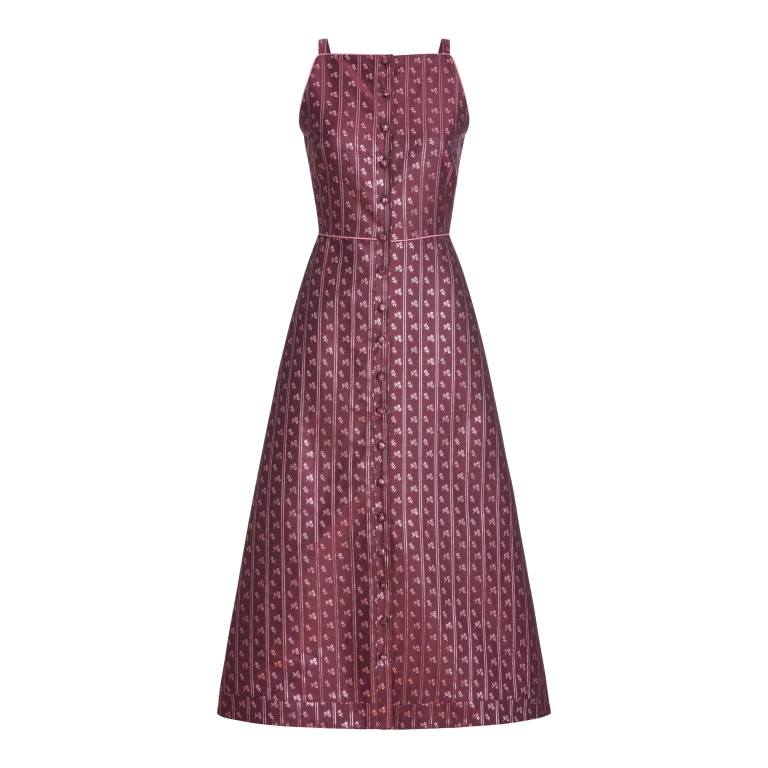 Markarian Minette Burgundy Floral Stripe Midi Dress - Dresses - New York Luxury Occasion Wear at Luxury Shoes 