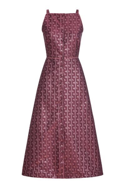 Markarian Minette Burgundy Floral Stripe Midi Dress - Dresses - New York Luxury Occasion Wear at Luxury Shoes 