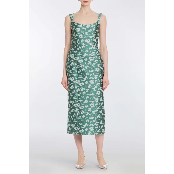 Markarian Numa Green And White Floral Brocade Corset Midi Dress - Dresses - New York Luxury Occasion Wear at Luxury Shoes 