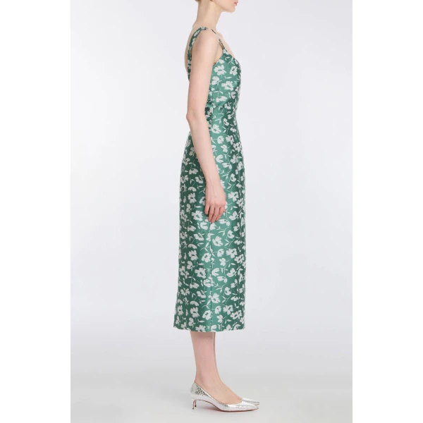 Markarian Numa Green And White Floral Brocade Corset Midi Dress - Dresses - New York Luxury Occasion Wear at Luxury Shoes 