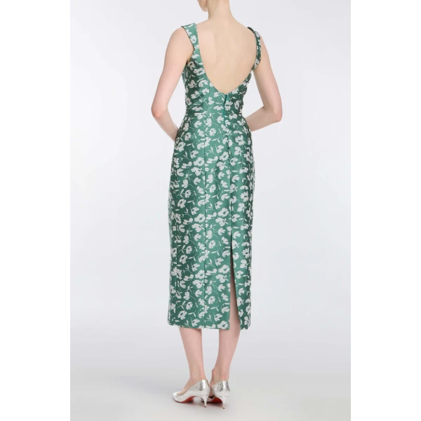 Markarian Numa Green And White Floral Brocade Corset Midi Dress - Dresses - New York Luxury Occasion Wear at Luxury Shoes 