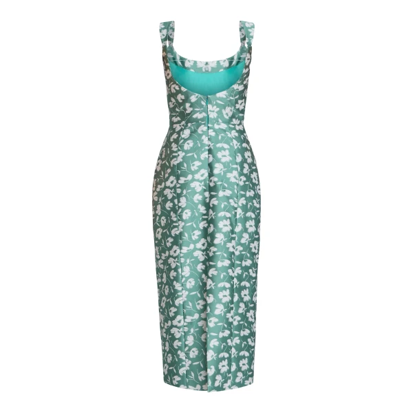Markarian Numa Green And White Floral Brocade Corset Midi Dress - Dresses - New York Luxury Occasion Wear at Luxury Shoes 